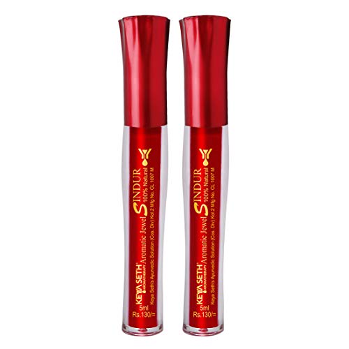 Keya Seth Natural Liquid Sindur - Waterproof Herbal Red Powder for Women (2 Pack, 5ml Each)