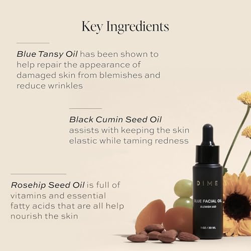 DIME Beauty Blue Facial Oil, 1 oz / 30 mL - Blemish Spot Treatment with Blue Tansy, Black Cumin Seed, Rosehip, and Grapeseed Oils