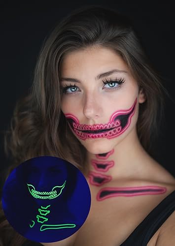 Neon Skull Face Temporary Tattoo - Glow in the Dark, Waterproof