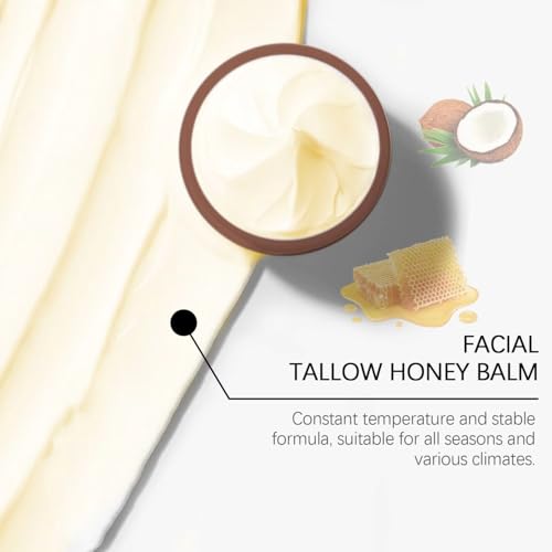 Beef Tallow for Skin - Facial Tallow Honey Balm, Natural Anti-Aging Moisturizer with Coconut Oil, Honey & Vitamin E