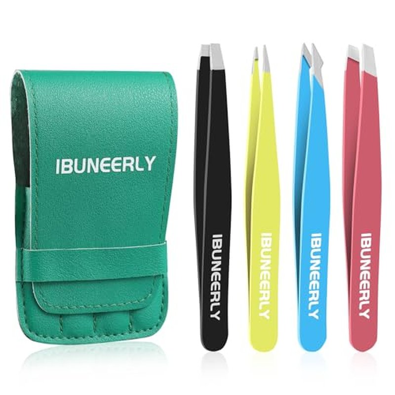 4-Piece Eyebrow Tweezers Set with Travel Case & Precision Tips
