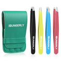 4-Piece Eyebrow Tweezers Set with Travel Case & Precision Tips