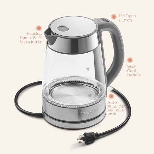 Speed-Boil Water Electric Kettle, 1.7L 1500W, Coffee & Tea Kettle Borosilicate Glass, Wide Opening, Auto Shut-Off, Cool Touch Handle, LED Light. 360° Rotation, Boil Dry Protection