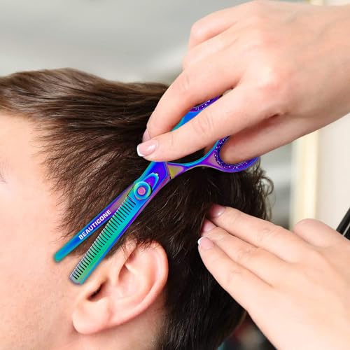 Professional Hair Thinning Scissors with Serrated Teeth & Leather Pouch