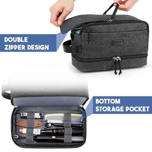 ZOMFELT Travel Toiletry Bag for Men, Canvas Hanging Toiletry Bag Shaving Dopp Kit Water Resistant Bathroom Shower Bag with Double Layer, Makeup Cosmetic Hygiene Bag for Toiletries Accessories, Black