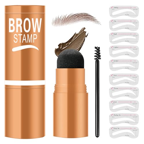 Eyebrow Stamp and Eyebrow Stencils Kit Eyebrow Shaping Kit for Perfect with 10 Reusable Eye Brow Shaping Kits Brow Stencil and Stamp Kit Smudge-Proof & Long-Lasting (Soft Brown)
