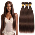 AuokMar 12-34 Inch Chocolate Brown Human Hair Bundles - Straight 3 Pack, 160g