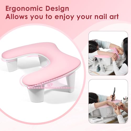 Pink U-Shaped Nail Arm Rest Pillow for Manicure & Nail Art - Ergonomic & Waterproof