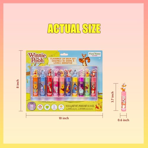 Winnie the Pooh 10 Piece Plant Based Lip Balm with Bonus Toppers, Makeup Set for Girls, Boys, Toddlers, Perfect for Gift-Giving, Sleepovers, for Kids, by Townley Girl