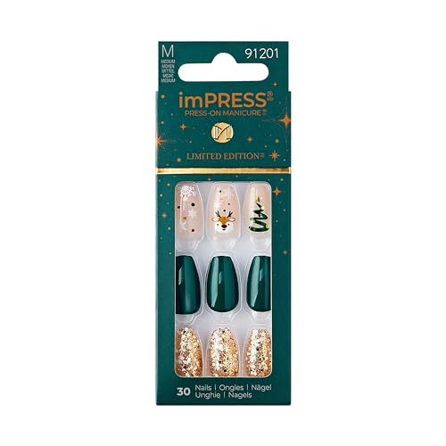 KISS LoveShackFancy x imPRESS Press-On Manicure Limited Edition, Style "Lilac Crush" Medium Coffin Purple Press-On Nails, Includes Prep Pad, Mini Nail File, Cuticle Stick, & 30 Fake Nails