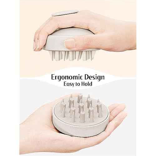 HEETA Hair Scalp Massager for Hair Growth, Shampoo Brush, Scalp Scrubber Exfoliator with Soft Silicone Bristles for Dandruff Removal to Relieve Stress, Wet Dry Use Updated Material, Beige