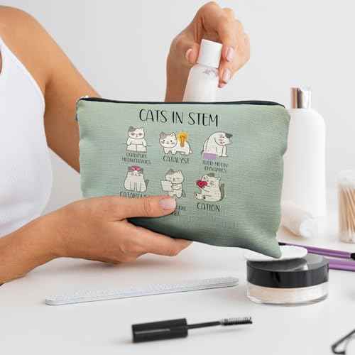 Chemistry Cat Makeup Bag, Science Chemistry Teacher Gifts, Science Gifts for Women, Cats in STEM Cosmetic Bag