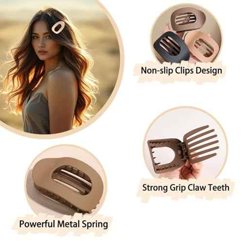 4 Pack Flat Hair Claw Clips for Women Nonslip French Hair Clips for Thick, Thin, Long, or Short Hair Tortoise Shell Comfortable & Strong Hold for Daily Wear, Weddings