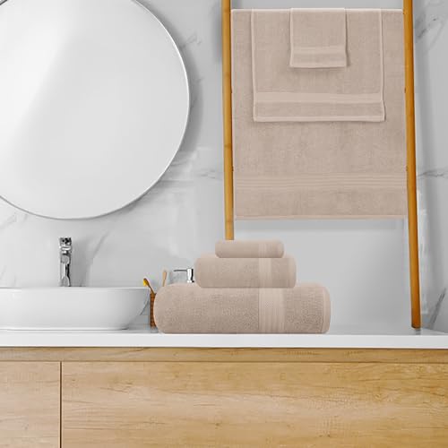 GLAMBURG Tan 8-Piece Ultra Soft Cotton Towel Set with Oversized Bath & Hand Towels