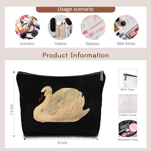 White Swan Makeup Bag - Swan Gifts, Zippered Travel Bag for Women & Girls