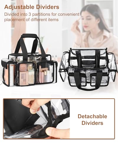 Relavel Clear Black Makeup Bag - Professional Organizer with Adjustable Dividers, Travel Cosmetic Case