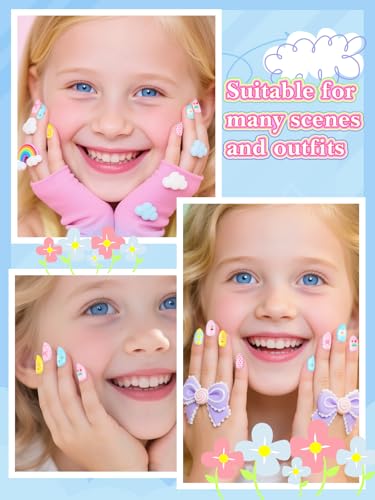 EBANKU 24pc Kids Press On Nails Set - Almond False Nails for Girls