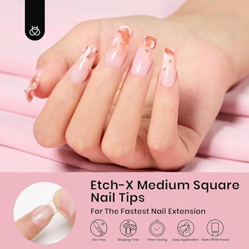 Beetles A- Square M Nail Tips Medium Square 576Pcs - Pre-Etched Acrylic Gel Extensions