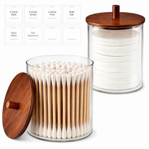 Glass Q-Tip Holder with Acacia Lid, 2-Pack (10oz & 15oz)