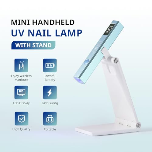 AIRSEE Cordless Mini Nail Lamp with Display & Stand for Gel Nails, Rechargeable, Fast Curing