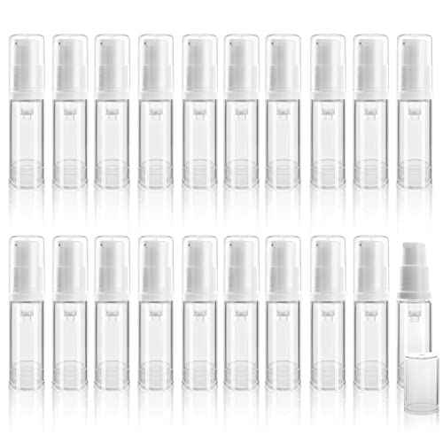20Pcs 5ml/0.17oz Airless Pump Bottle Refillable Plastic Airless Vacuum Dispenser Portable Clear Cosmetic Sample Vial Container Jars for Lotion Emulsion Toiletries Liquid Foundation