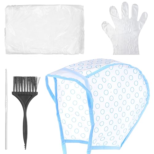Blue Hair Highlighting Cap Kit with Crochet Hook & Accessories for Salon & DIY Hair Dyeing