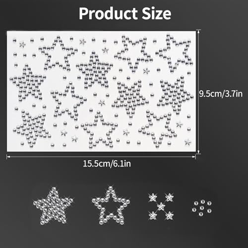 Silver Star Face Gems Rhinestone Tattoo Stickers - 6 Sheets