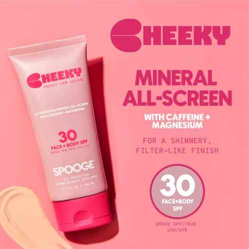Cheeky Mineral All-Screen - SPF 30 Shimmer Body Sunscreen with Caffeine - Dermatologist Developed & Reef Safe Skincare with Glowy Finish for Beach & Festivals (3.4oz)