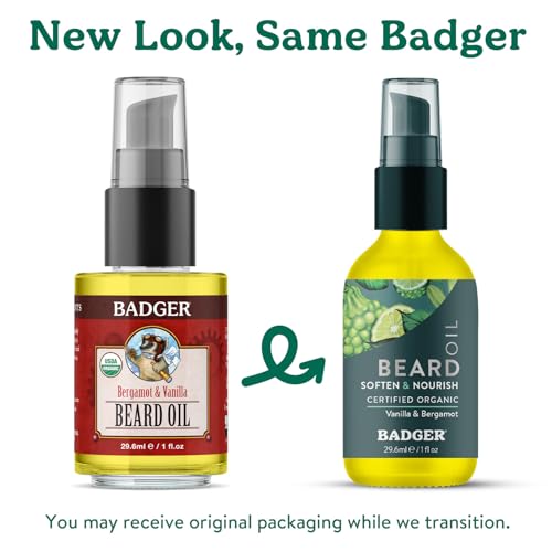 Badger Beard Oil, Babassu & Jojoba, Certified Organic, Premium Beard Conditioner, Beard Oil for Dry Skin, Beard Oil for Long Beards, Facial Hair Oil, 1 fl oz Glass Bottle