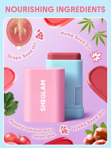 SHEGLAM Glass Glow Blush Stick Cream for Cheek and Lip, Waterproof