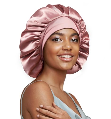 22 Momme Mulberry Silk Sleep Bonnet for Curly Hair - Pink