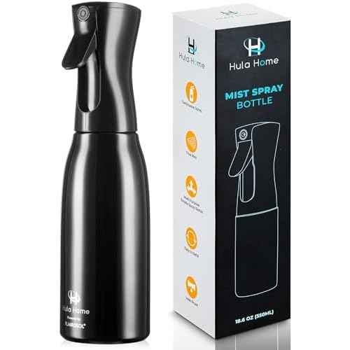 Hula Home Spray Bottle for Hair (20oz/590ml) - Powered by Flairosol¢ç Spray Technology - Continuous Ultra Fine Mist Sprayer ? For Hairstyling, Cleaning, Salons, Plants, Essential Oil & More - Black