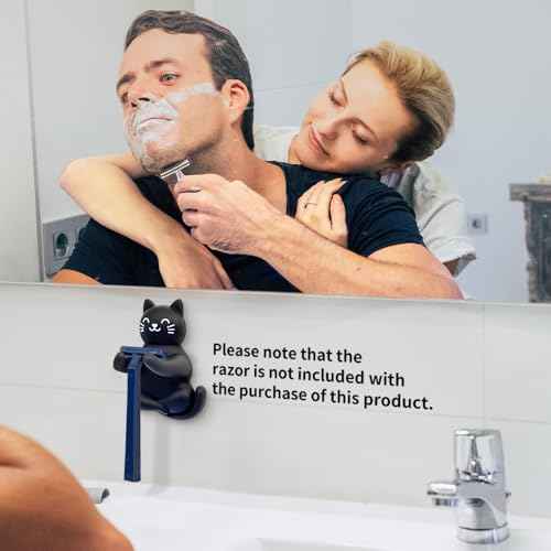 Cat Holder Shaver Organizer, Black Cat Bathroom Decor Razor Holder Wall Mount, Valentine's Day Birthday Gifts for Women Boyfriend Girlfriend, Emotiona Gifts for Wife Husband Dad Mom Cat Lover