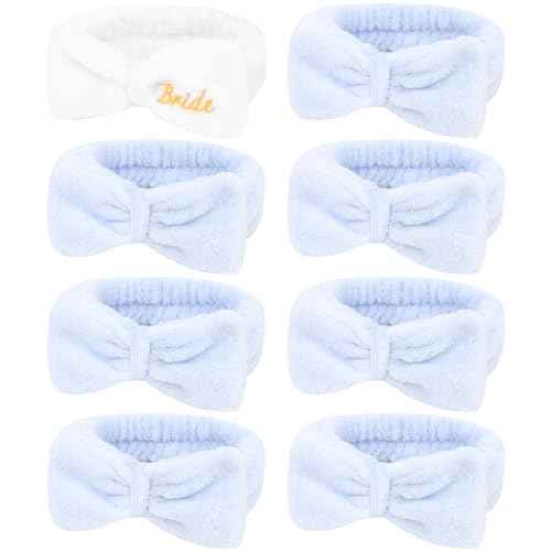 Semato Bachelorette Party Favor Set - Bride & Bridesmaid Spa Headbands (1 Bride + 7 Blue)