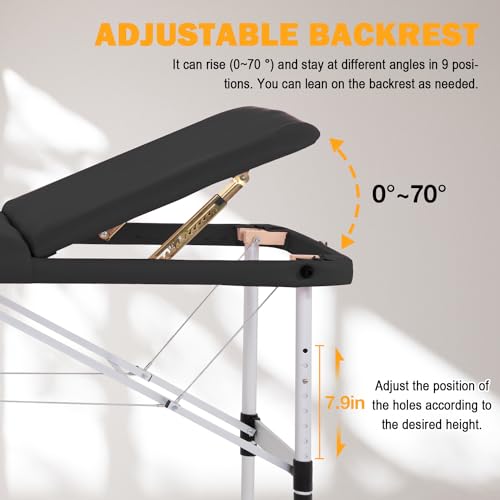 Portable Massage Table 3-Fold Aluminum Spa Bed Height Adjustable