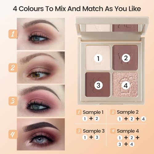 Noerrors Plum Light Burgundy Eyeshadow Quad Palette, Nude Beige Brown Taupe Mauve Natural Velvet Matte Eyeshadow for Women, Silky Fine Powder Lightweight Blendable Neutral Shimmer Eye Makeup Palette