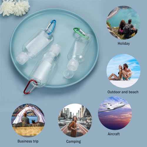 HATTIE 6 Pack Travel Plastic Clear Keychain Bottles 50ml/2oz Portable Leakproof Squeeze Small Bottles With Flip Cap Refillable Empty Containers for Lotion Soap Toiletry