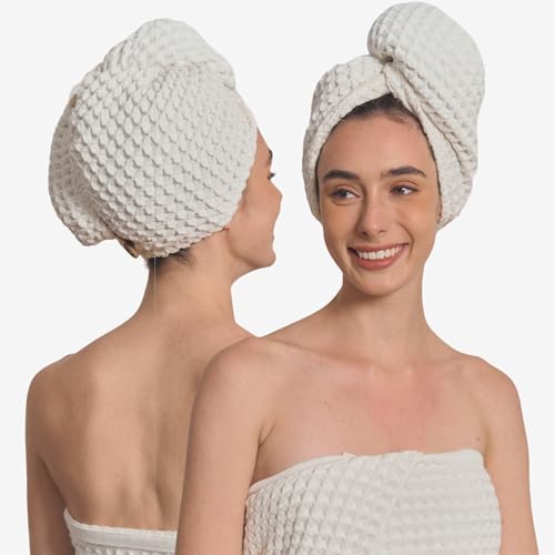 Japanese Cotton Hair Drying Towel Wrap with Button | Quick-Dry