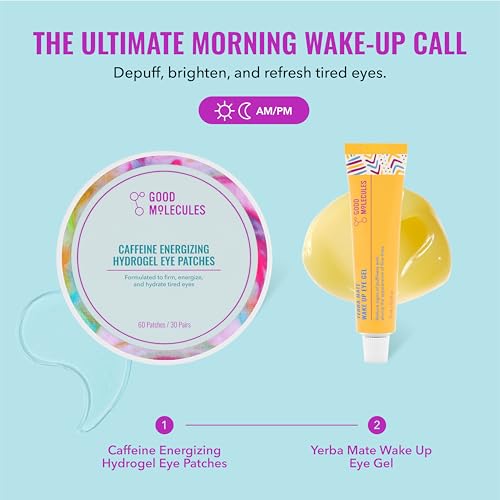 Good Molecules Energizing Eye Care Set ? Caffeine Hydrogel Under Eye Patches (30ct) & Yerba Mate Wake Up Eye Gel (15ml) ? Reduce Dark Circles and Puffiness with Hyaluronic Acid - Skin Care for Face