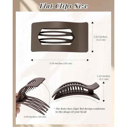 Mesovor 6 Pack Flat Claw Clips for Women, Strong Hold French Flat Hair Clips for Thick Thin Hair | 3.94" Nonslip Large Square Lay Flat Hairclips (Neutral Matte)