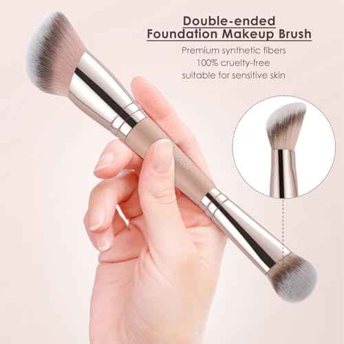 KINGMAS Foundation Brush, Dual Ended Makeup Brush for Foundation and Contour Blending Liquid Powder, Concealer Cream Cosmetics Blush, Cruelty Free Vegan & Easy (Pink)