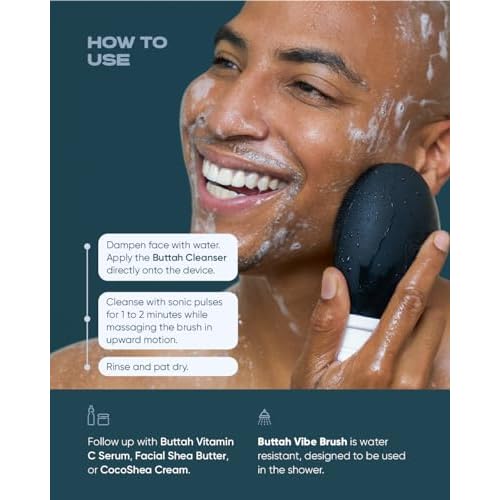 Buttah Skin by Dorion Renaud Buttah Vibe Cleansing Brush with Stand ? New & Improved Technology for Deep Cleansing & Gentle Exfoliation - Sonic Pulsating Face Brush - 2-Speed for Men & Women