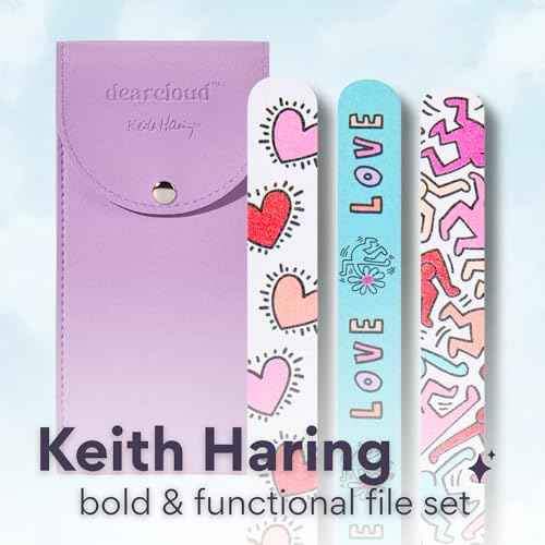 dearcloud Keith Haring Nail Files Set - Double-Sided Emery Boards with Travel Pouch