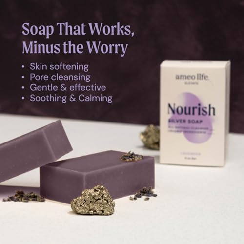 Ameo Life Organic Lavender Silver Soap with 30 ppm Silver - Naturally Cleanses the Skin, 4 oz Colloidal Silver Soap Bar for Women and Men