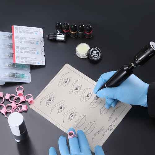 Eyebrow Microblading Tattoo Machine Kit, Professional Complete Wireless Tattoo Gun with Tattoo Power Supply, 50Pcs Cartridge Needles, 7Pcs Inks, Microblading Supplies for Beginners (Black, TP39)
