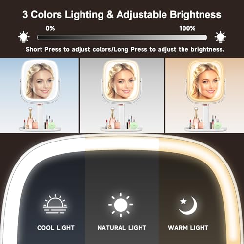 Mocado Lighted Makeup Mirror with 1X/20X Magnification - Adjustable Brightness & Height, 360° Rotation