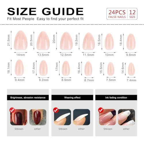 Medium Almond Press On Nails Nude Pink Glossy 24pc