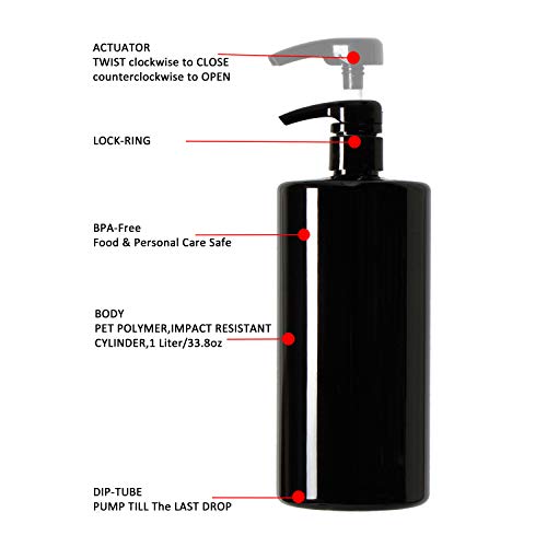 Youngever 5 Pack Black Plastic Pump Bottles 16 Ounce, Empty Pump Bottles for Shampoo, Pump Bottles Bottles for Cleaning Solutions