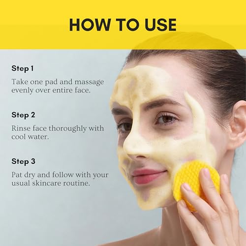 Doppeltree Turmeric & Kojic Acid Wash-Off Cleansing Pads (60 thick pads), Face Scrub Exfoliation Cleanser, Dark Spot Reduction, Brightening and Clarifying - Helps Improve Skin Tone and Glow