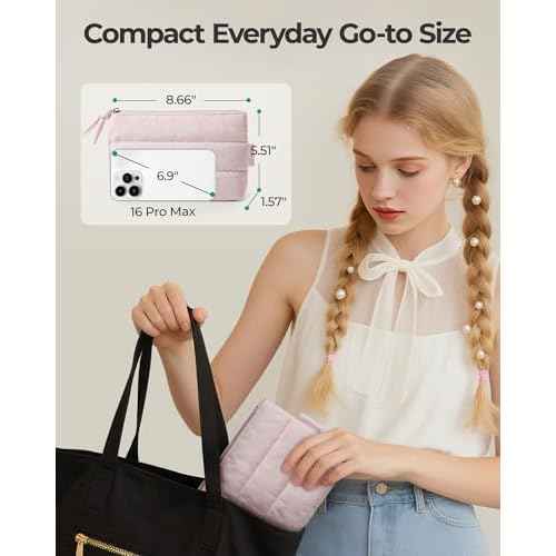 BAGSMART Small Makeup Bag, Puffy Portable Cosmetic Pouch with Charm Zipper, Water-Resistant Travel Organizer for Women (Baby Pink, Small)